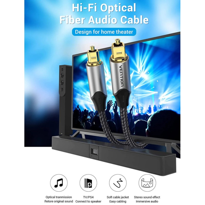 Кабель Vention Optical Fiber Audio Cable Aluminum Alloy Type 3M Gray (BAVHI)