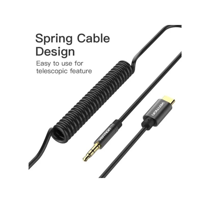 Кабель Перехідник Vention Type-C to 3.5mm Male Spring Audio Cable 1M Black Metal Type (BGABF)