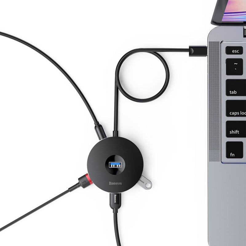 USB-Hub Baseus round box HUB adapter (USB3.0 to USB3.0*1+USB2.0*3) 1m Black