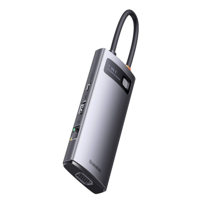 USB-Hub Baseus Metal Gleam Series 7-in-1 Multifunctional Type-C HUB Docking Station Gray  (Type-C to HDMI*1+USB3.0*3+PD*1+VGA*1+RJ45*1)