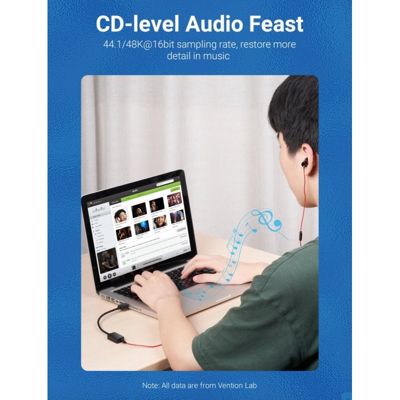 Адаптер Vention 1-port USB External Sound Card 0.15M Black(OMTP-CTIA) (CDZB0)
