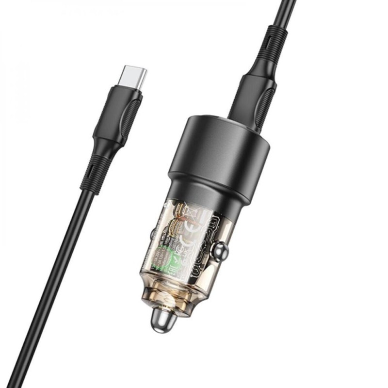Автомобільний зарядний пристрій BOROFONE BZ20A Smart 83W dual port PD65W+QC3.0 car charger set(C to C) Transparent Black