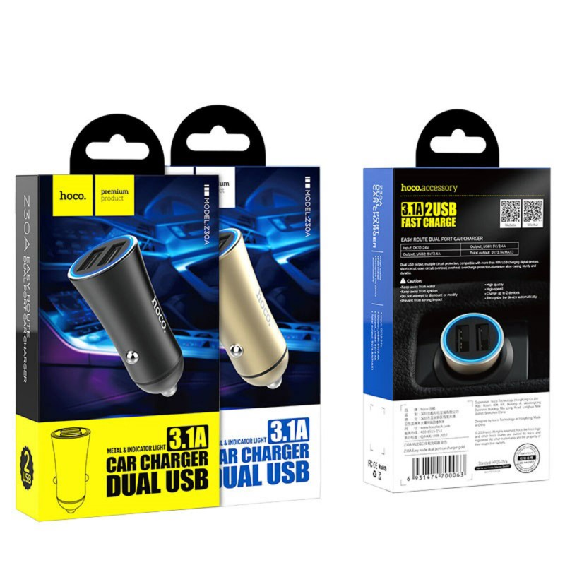 Автомобільний зарядний пристрій HOCO Z30A Easy route dual port car charger Black