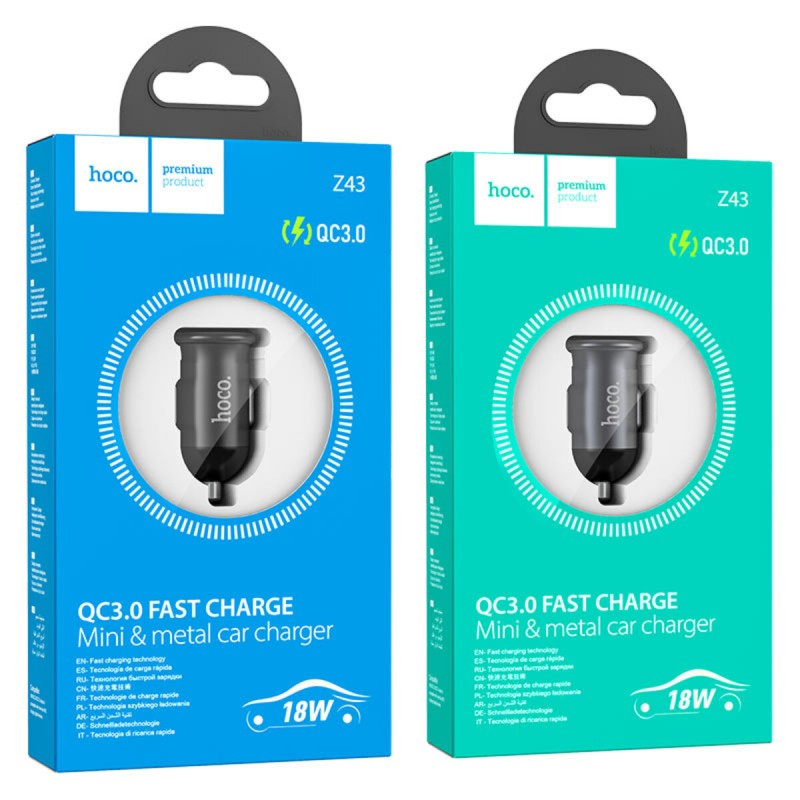 Автомобільний зарядний пристрій HOCO Z43 Mighty single port QC3.0 18W Black