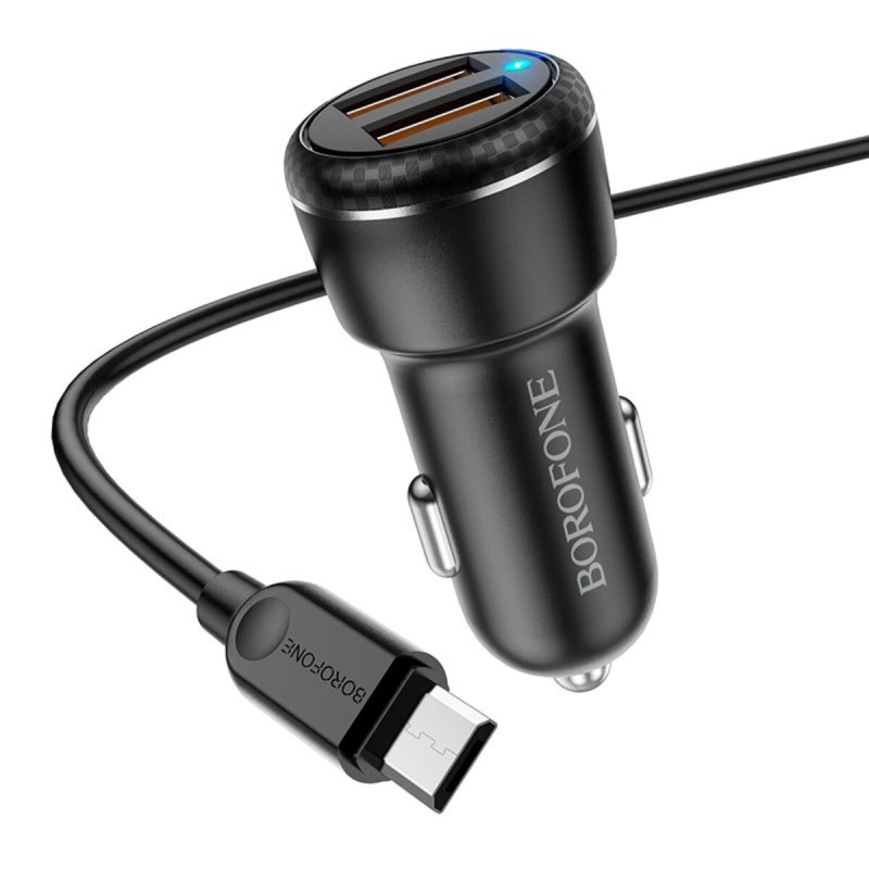 Автомобільний зарядний пристрій BOROFONE BZ17 Core dual port QC3.0 car charger set(Micro) 18W