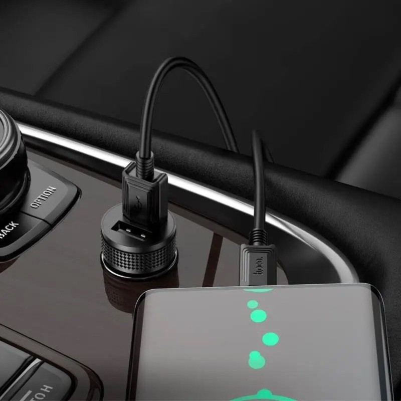 Автомобільний зарядний пристрій HOCO Z49 Level dual port car charger set(Type-C) Black