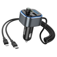 Автомобільний зарядний пристрій HOCO E74 Energy QC3.0 2-in-1 car BT FM transmitter with cable 18W Metal Gray