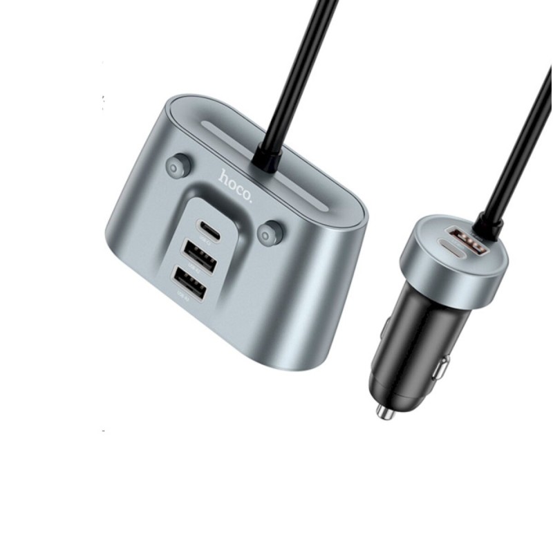 Автомобільний зарядний пристрій HOCO Z51 Establisher 147W(2C3A) 2-in-1 cigarette lighter car charger Metal Gray