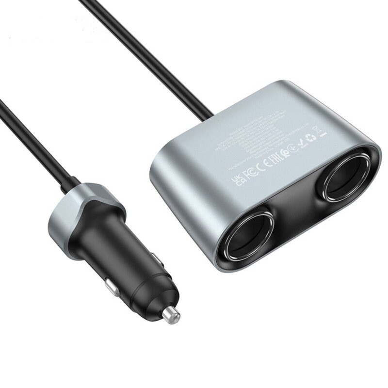 Автомобільний зарядний пристрій HOCO Z51 Establisher 147W(2C3A) 2-in-1 cigarette lighter car charger Metal Gray