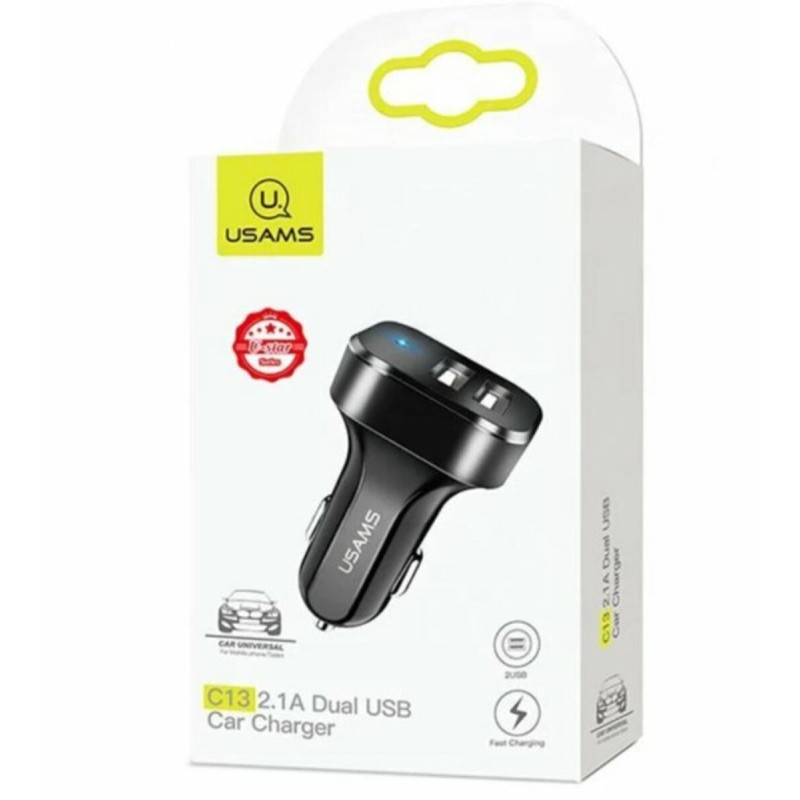 АЗП Usams US-CC087 C13 2.1A Dual USB Car Charger Black