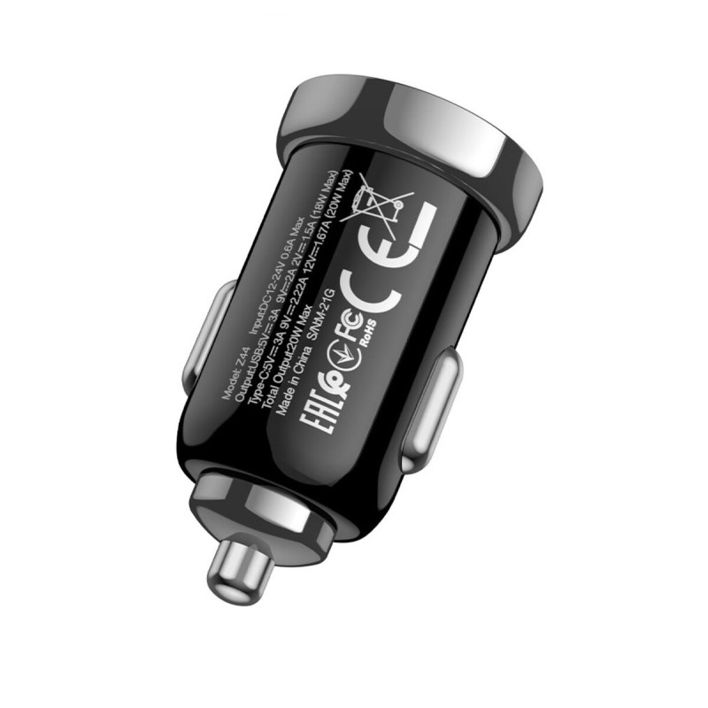 Автомобільний зарядний пристрій HOCO Z44 Leading PD20W+QC3.0 car charger Black
