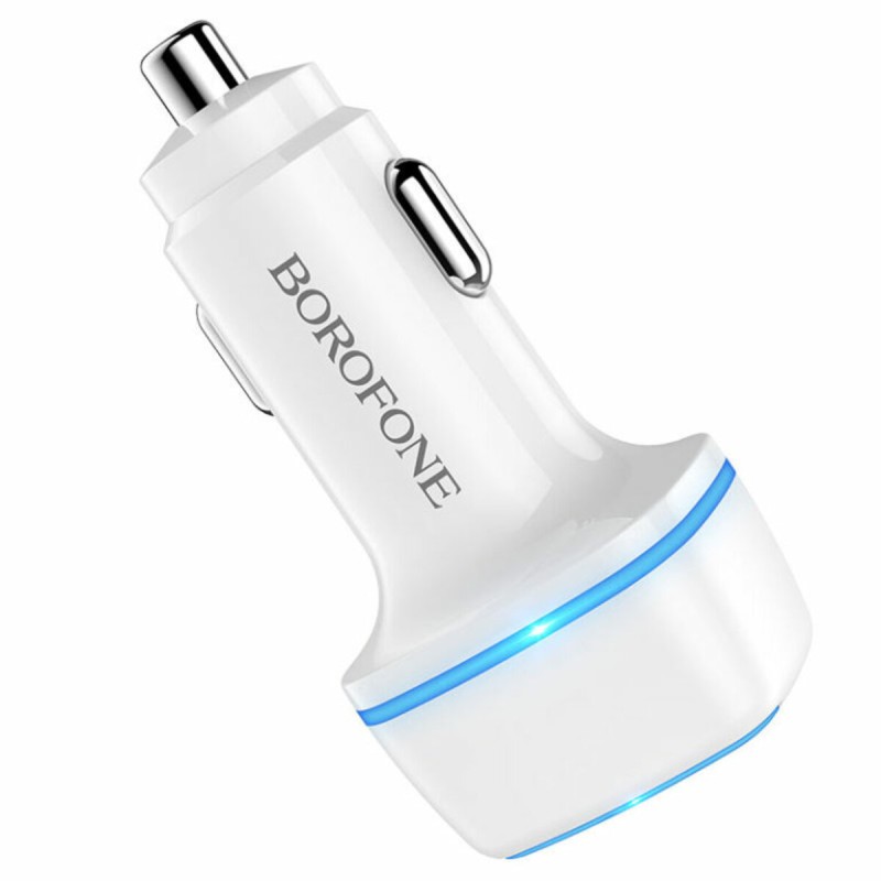 Автомобільний зарядний пристрій BOROFONE BZ14 Max dual port ambient light car charger White