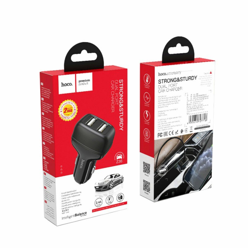 Автомобільний зарядний пристрій HOCO Z36 Leader dual port car charger Black