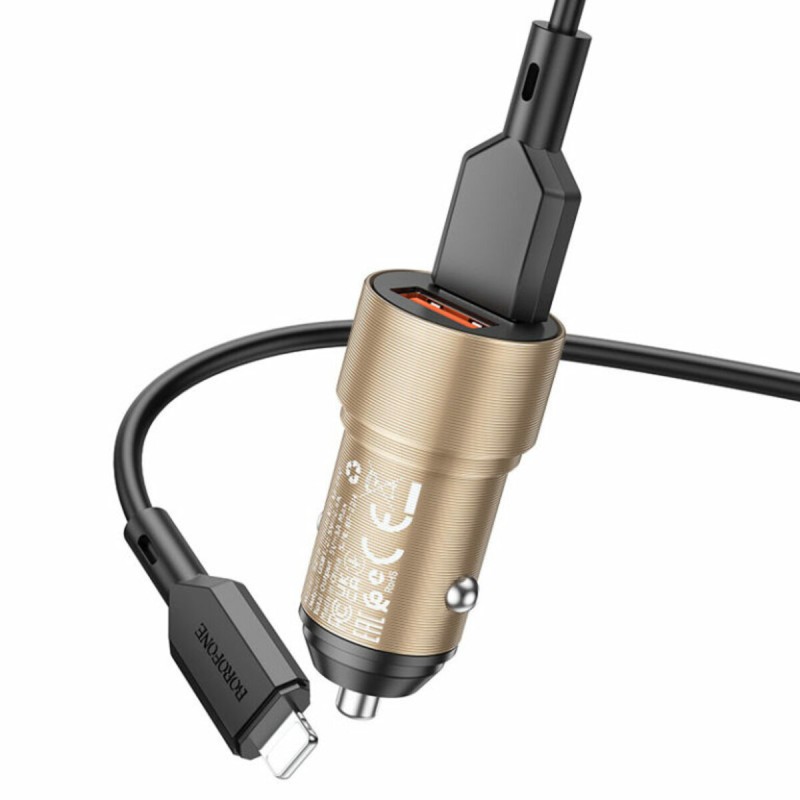Автомобільний зарядний пристрій BOROFONE BZ19 Wisdom dual port car charger set(iP) Gold