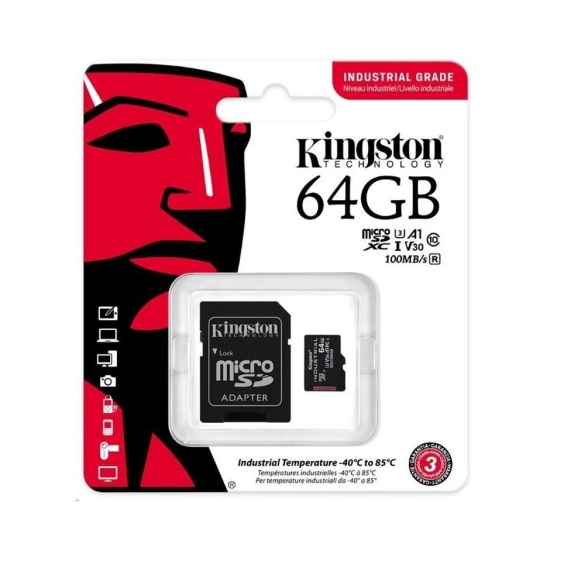 microSDXC (UHS-1 U3) Kingston Industrial 64Gb class 10 V30 А1 (adapter SD)