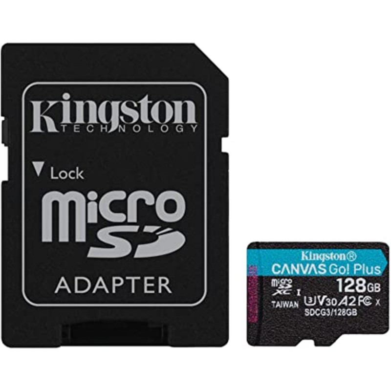 microSDXC (UHS-1 U3) Kingston Canvas Go Plus 128Gb class 10 A2 V30 (R170MB/s, W90MB/s) (adapter SD)
