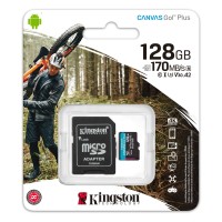 microSDXC (UHS-1 U3) Kingston Canvas Go Plus 128Gb class 10 A2 V30 (R170MB/s, W90MB/s) (adapter SD)