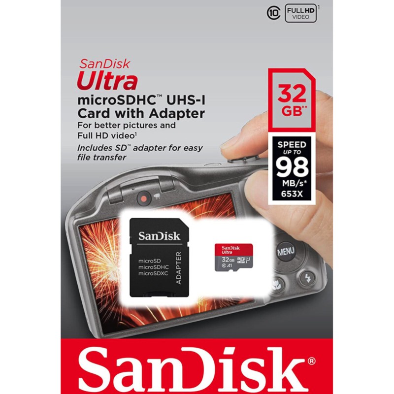 microSDHC (UHS-1) SanDisk Ultra 32Gb class 10 A1 (120Mb/s) (adapter SD) Imaging Packaging