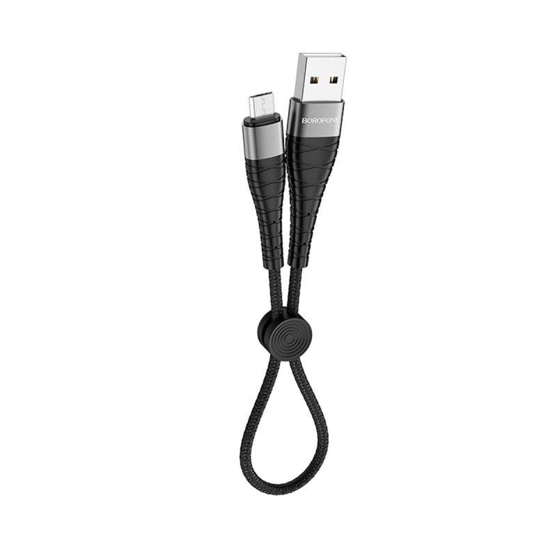 Кабель BOROFONE BX32 USB to Micro 2.4A, 0.25m, nylon, aluminum+TPE connectors, Black