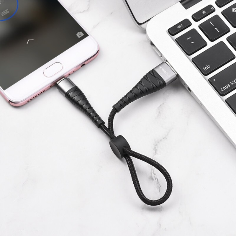 Кабель BOROFONE BX32 USB to Micro 2.4A, 0.25m, nylon, aluminum+TPE connectors, Black