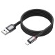 Кабель BOROFONE BU33 USB to iP 2.4A, 1.2m, nylon, aluminum connectors, light indicator, Black