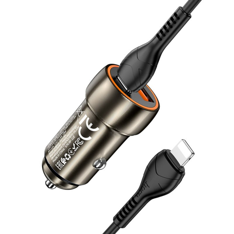 Автомобільний зарядний пристрій HOCO Z46A Blue whale PD20W+QC3.0 car charger set(C to iP) Metal Gray