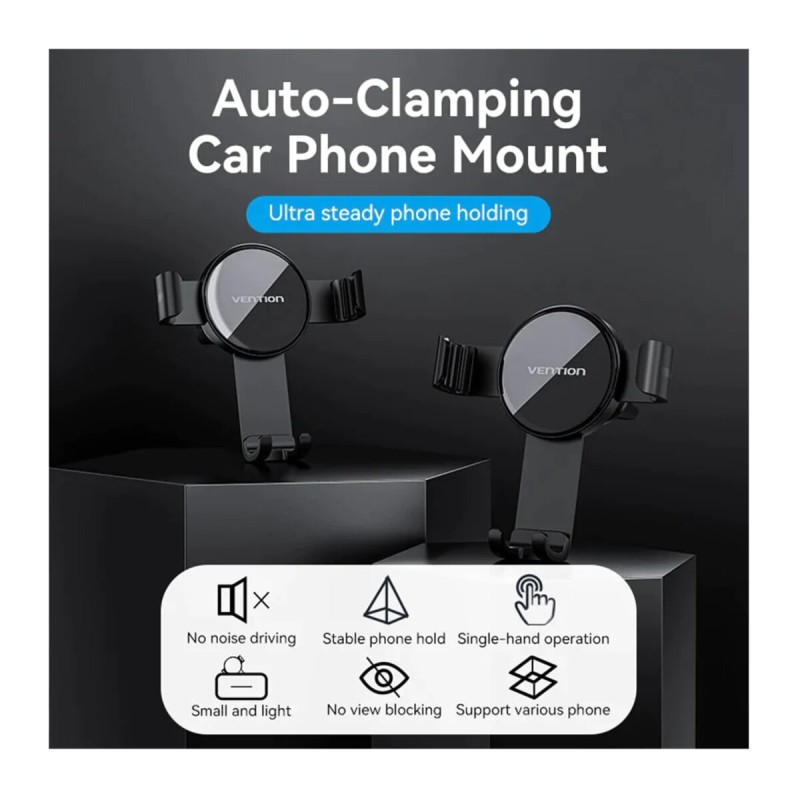 Автотримач для телефону Vention Auto-Clamping Car Phone Mount With Duckbill Clip Black Disc Fashion Type (KCSB0)