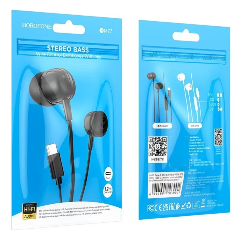 Навушники BOROFONE BM77 Type-C Delicious universal digital earphones with microphone Black