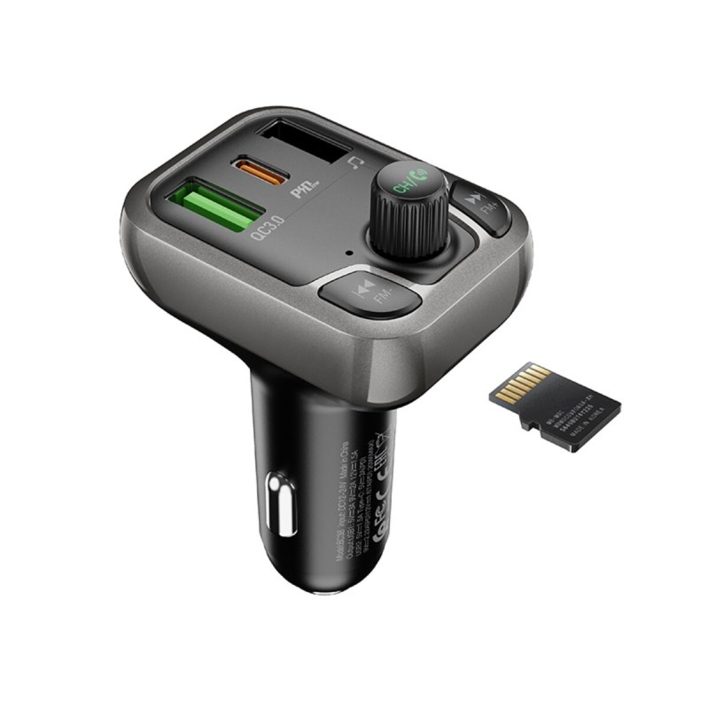 АЗП з FM-модулятором BOROFONE BC38 Flash Energy PD20W+QC3.0 car BT FM transmitter Black