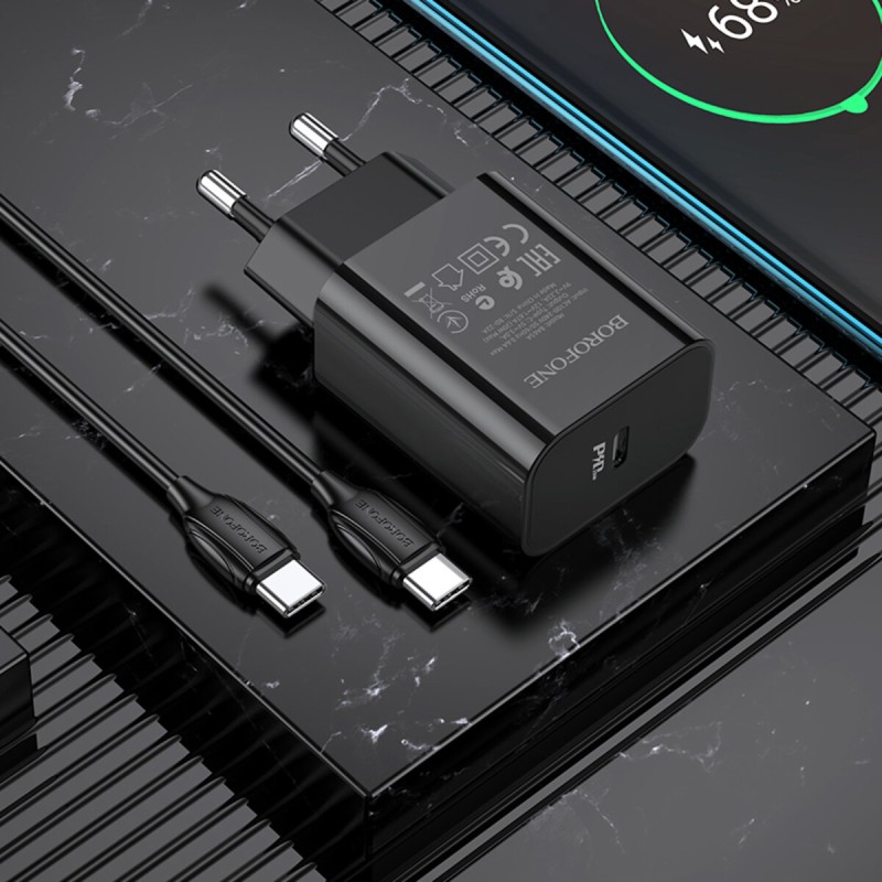 Мережевий зарядний пристрій BOROFONE BA65A Single port PD20W charger set(Type-C to Type-C) Black