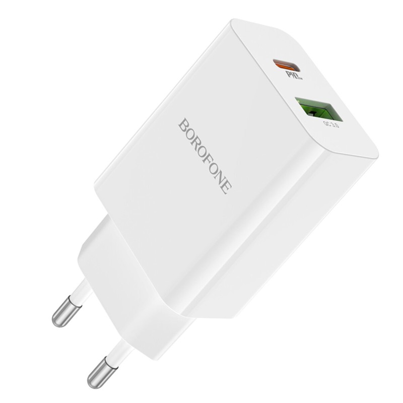 Мережевий зарядний пристрій BOROFONE BA56A Lavida dual port PD20W+QC3.0 charger White