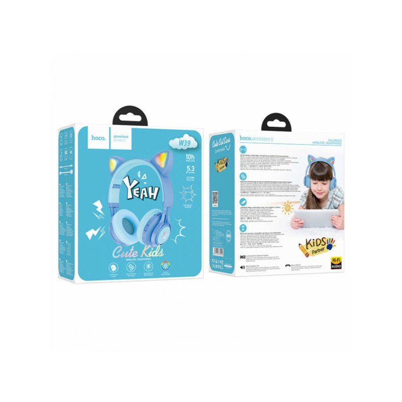 Навушники HOCO W39 Cat ear kids BT headphones Blue