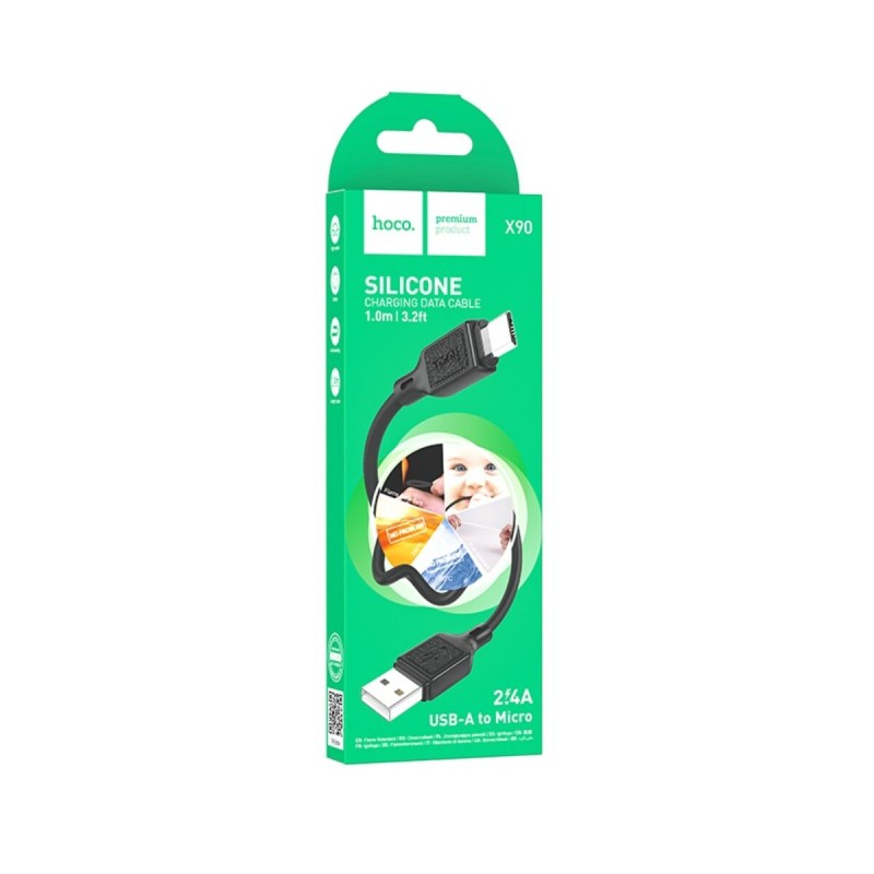 Кабель HOCO X90 Cool silicone charging data cable for Micro Black