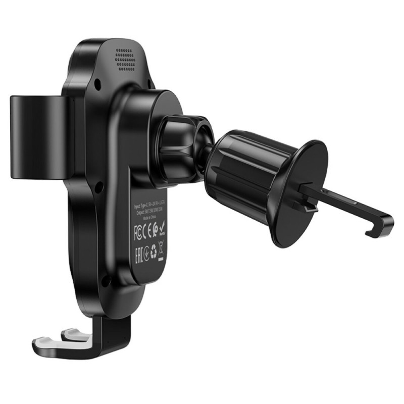 Тримач для мобiльного з БЗП HOCO HW2 Wise automatic induction wireless fast charging car holder(air outlet) Black