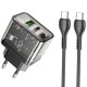 Мережевий зарядний пристрій HOCO N34 Dazzling dual-port PD20W+QC3.0 charger set(Type-C to Type-C) Transparent Black