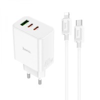Мережевий зарядний пристрій HOCO C126A Pure power PD40W three-port(2C1A) charger set(C to iP) White