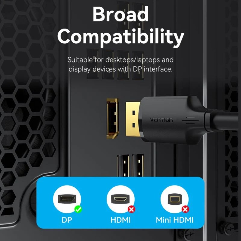 Кабель Vention DisplayPort Male to Male 4K HD Cable 2M Black (HAKBH)