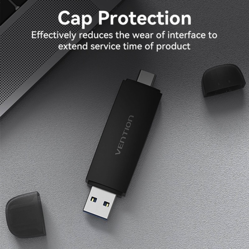 Картрідер Vention 2-in-1 USB 3.0 A+C Card Reader(SD+TF) Black Dual Drive Letter (CLKB0)