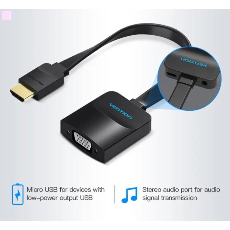 Адаптер Vention Flat HDMI to VGA Converter 0.15M Black (74345)