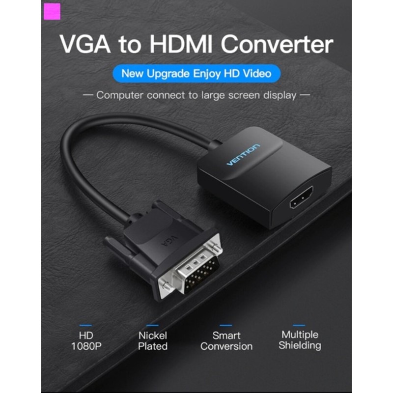Адаптер  Vention VGA to HDMI Converter with Female Micro USB and Audio Port 0.15M Black (ACNBB)