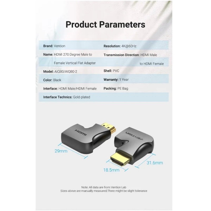 Адаптер Vention HDMI 270 Degree Male to Female Adapter Black (AINB0)