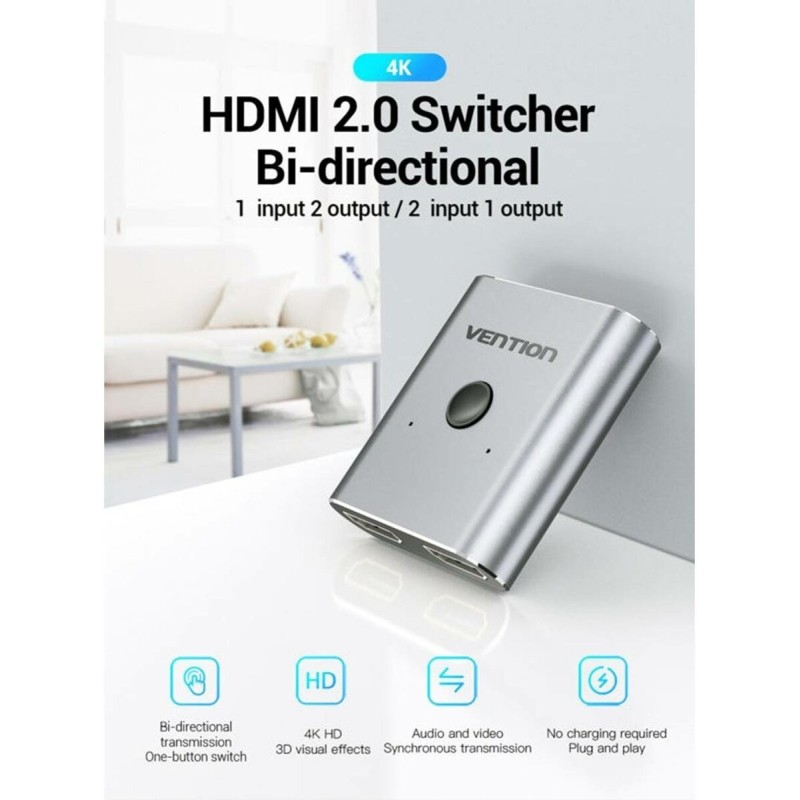 Адаптер Vention 2-Port HDMI Bi-Direction Switcher Silver (AFUH0)