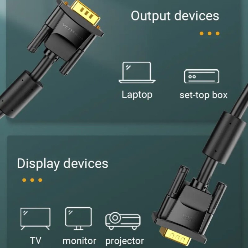 Кабель Vention VGA(3+6) Male to Male Cable with ferrite cores 5M Black (DAEBJ)