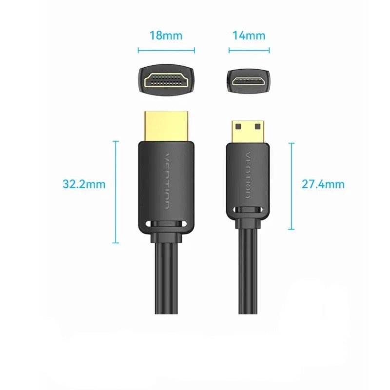 Кабель Vention HDMI-C Male to HDMI-A Male 4K HD v2.0 Cable 2M Black (AGHBH)