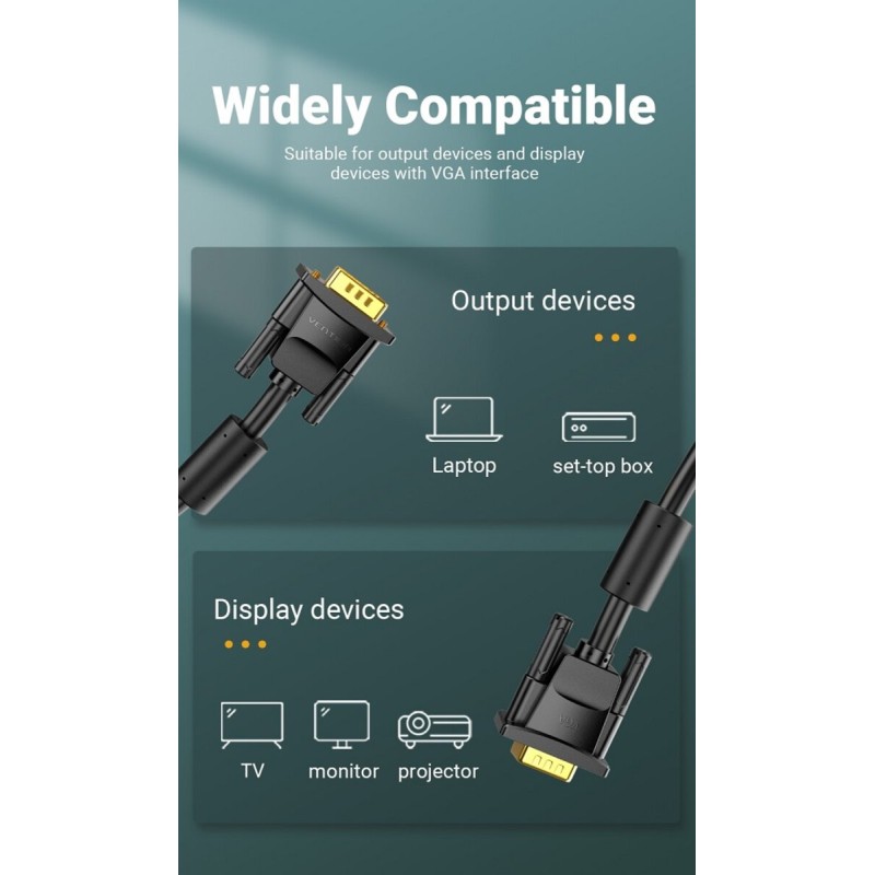 Кабель Vention VGA(3+6) Male to Male Cable with ferrite cores 1.5M Black (DAEBG)