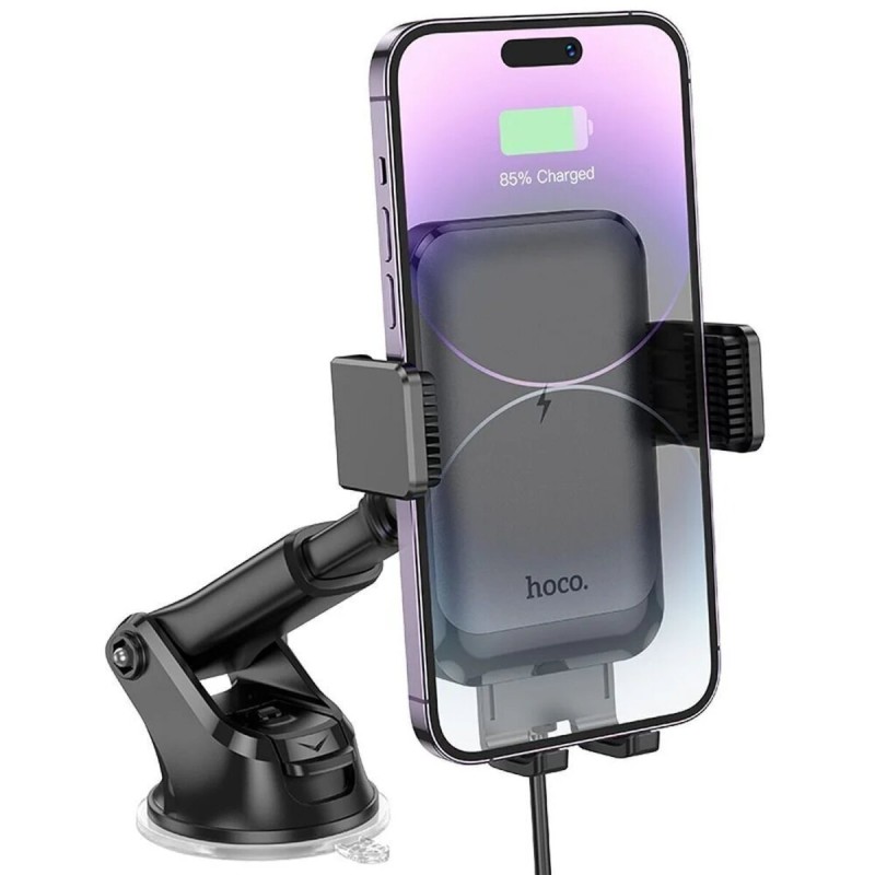 Тримач для мобiльного з БЗП HOCO HW9 Climber smart wireless charging car holder Black Gray