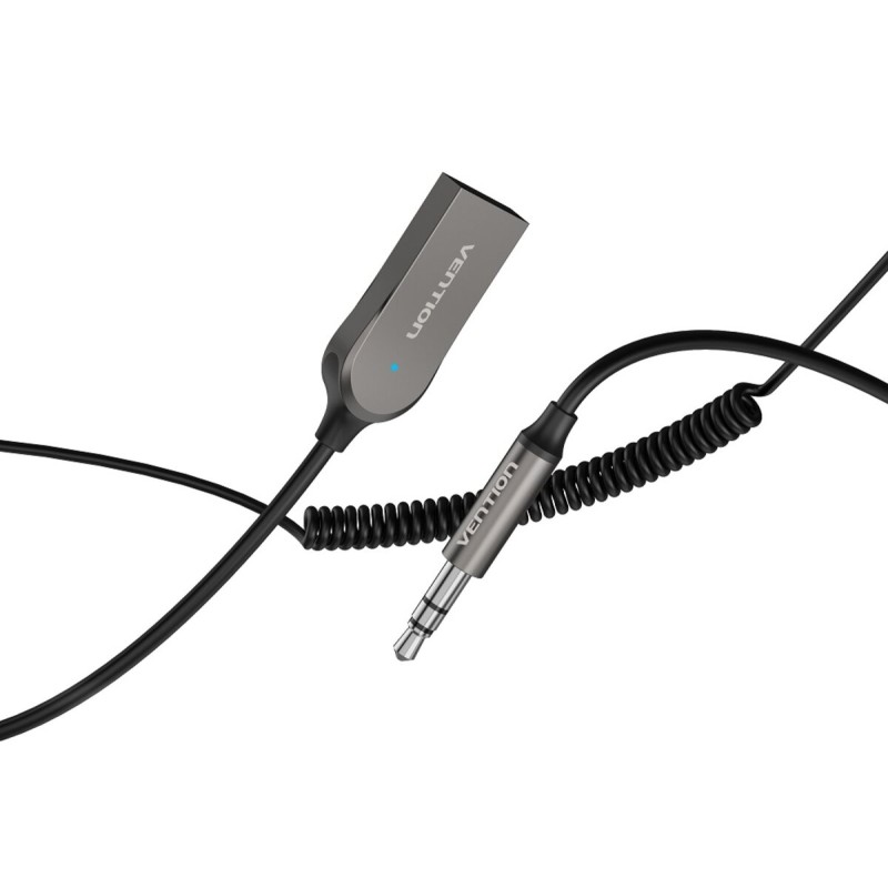 Адаптер Vention USB Car Bluetooth5.0 Audio Receiver With Coiled Cable 1.5M Gray Zinc Alloy Type (NAGHG)