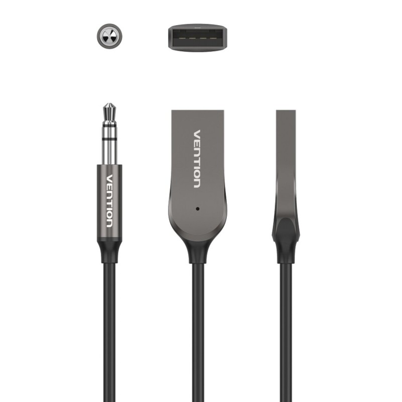 Адаптер Vention USB Car Bluetooth5.0 Audio Receiver With Coiled Cable 1.5M Gray Zinc Alloy Type (NAGHG)
