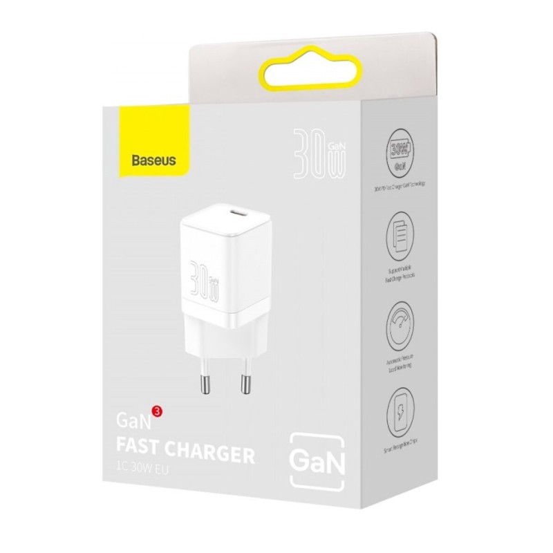 Мережевий зарядний пристрій Baseus GAN3 Fast Charger 1C 30W EU White (CCGN010102)