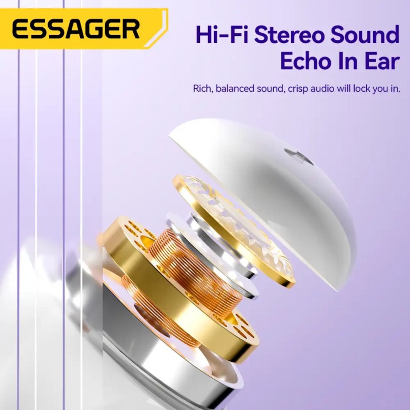 Навушники ESSAGER (color box) Shining TWS Bluetooth earphones White (EEJTW-SL02)